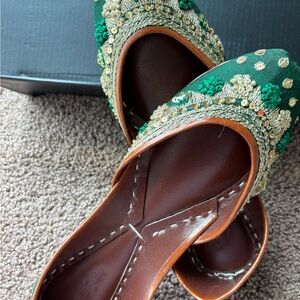 Embroidered Green Jutti handmade